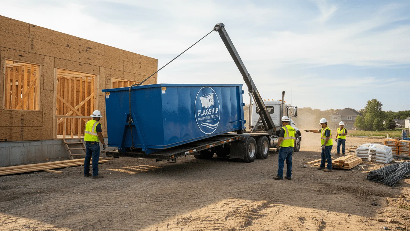 Construction Dumpster Being Dropped Off