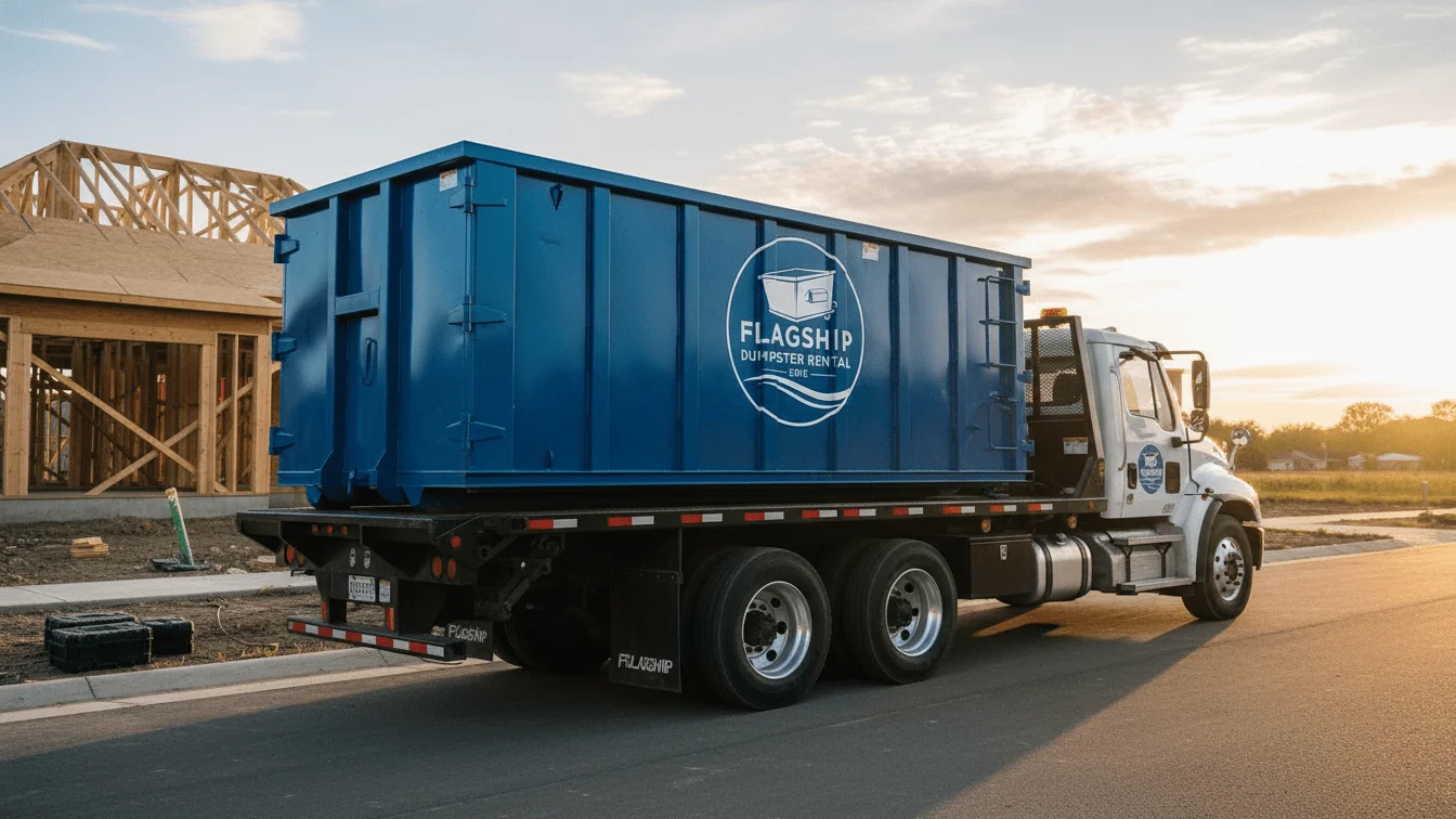 Dumpster On The Road For Delivery